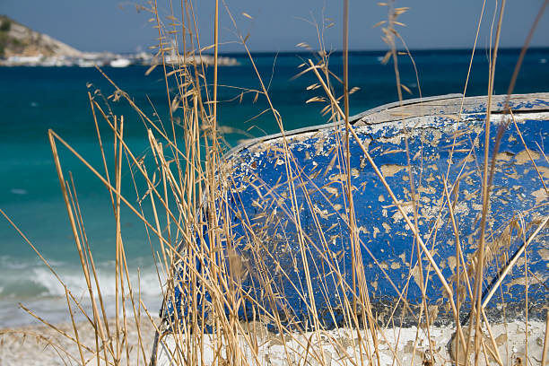 istock Old abandoned boat on the beach, Kokkari, Samos, Greece 182782490