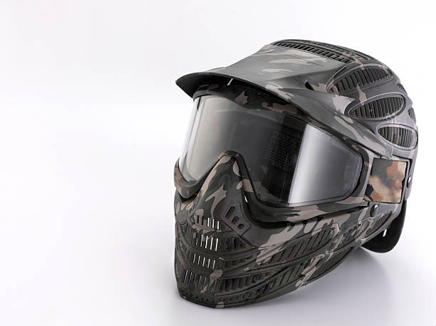 Gotcha Paintball helmet with yellow stain of a color ball by Hit