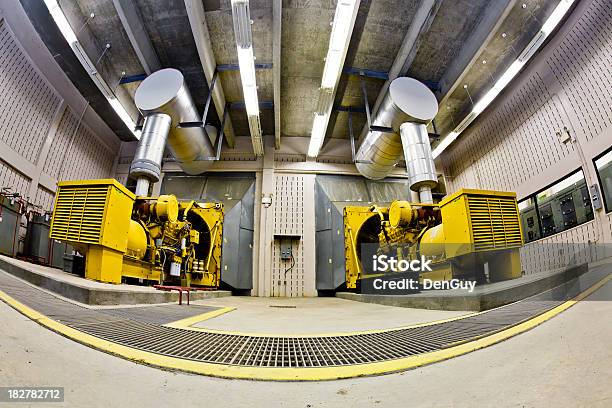 Wide Agle View Two Backup Diesel Generators Stock Photo - Download Image Now - Generator, Backup, Factory