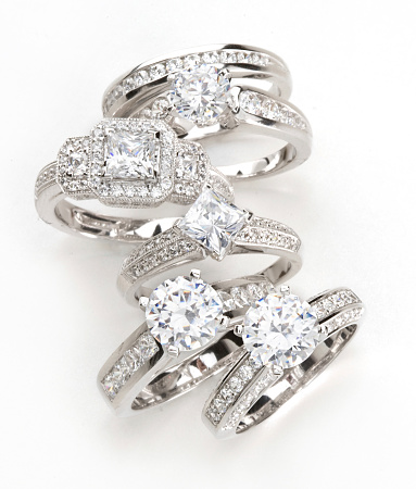 A group of contemporary diamond rings.
