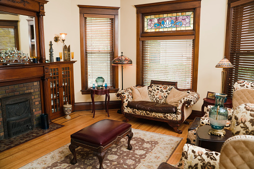 Victorian Style Living Room, Old-fashioned, Antique Domestic Residential Home Interior