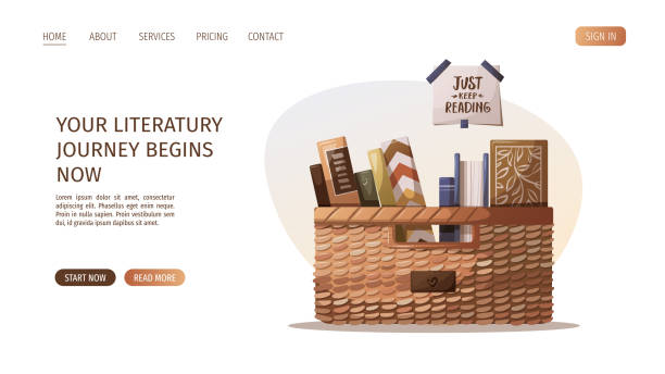 ilustrações de stock, clip art, desenhos animados e ícones de web page design with basket with book. - book backgrounds law bookshelf