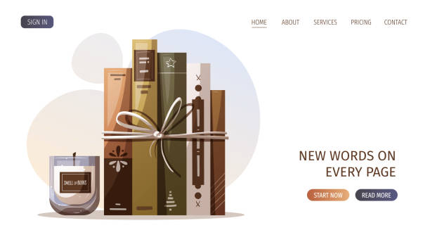 本とろうそくの山とwebページのデザイン。 - book bookshelf stack page点のイラスト素材／クリップアート素材／マンガ素材／アイコン素材