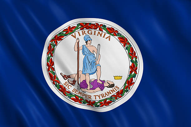 flag of virginia waving with highly detailed textile texture pattern