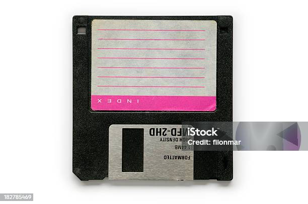 Black Floppy Disk On A White Background Stock Photo - Download Image Now - Floppy Disk, Computer, 1990