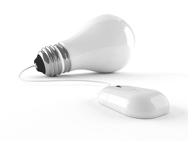 concetto di internet - inspiration ideas light bulb computer mouse foto e immagini stock