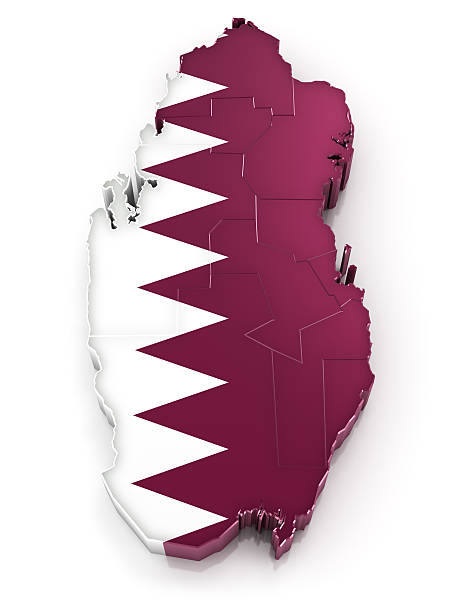 Qatar map with flag Map of State of Qatar with flag. Municipalities also visible.Digitally generated 3d image. Isolated on white background. qatar map stock pictures, royalty-free photos & images