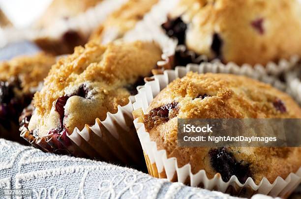 Basket Of Blueberry Muffins Stock Photo - Download Image Now - Baked, Basket, Berry Fruit
