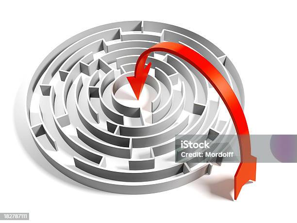 Abstract Circular Maze With Easy Way Solution Stock Photo - Download Image Now - Maze, Circle, Curve
