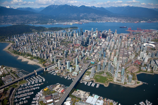 Aerial view of downtown Vancouver.  Photo is not shot through glass.