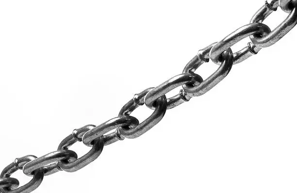 A heavy steel chain diagonal across a white background.