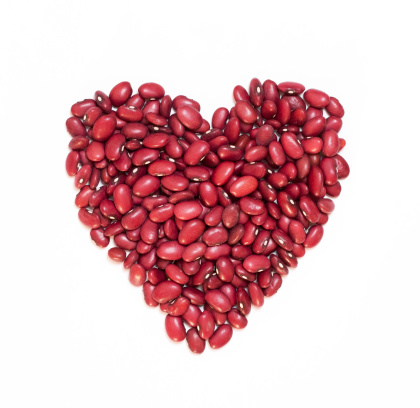 Red kidney bean heart on a white background.