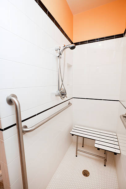 istock Home Handicap Access Deco Tile Shower Stall with Seat, Railings 182788278
