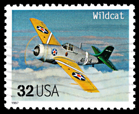 A 1944 issued 8 cent United States airmail postage stamp showing Transport Plane.