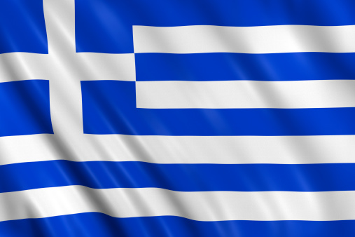 Flag of greece waving with highly detailed textile texture pattern