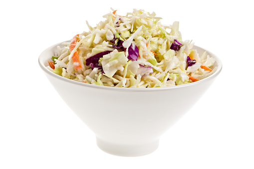 Cole slaw in a bowl on a white background. Available in seven sizes from XSmall to XXXLarge.