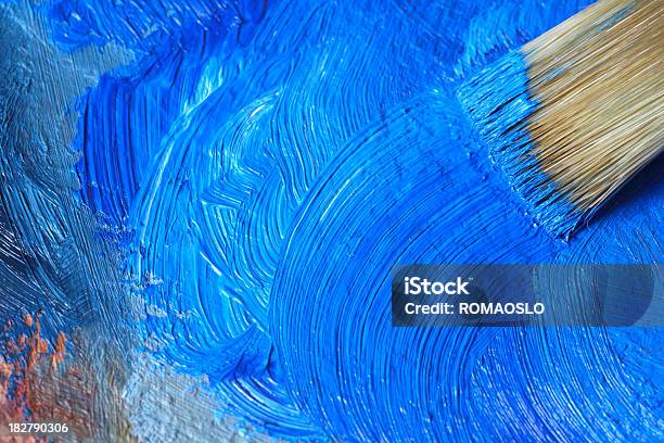 Paintbrush With Cobalt Blue Oil Paint On A Classical Palette Stock Photo - Download Image Now