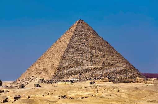 Khafre pyramid and a blue sky on the pyramids complex of Giza