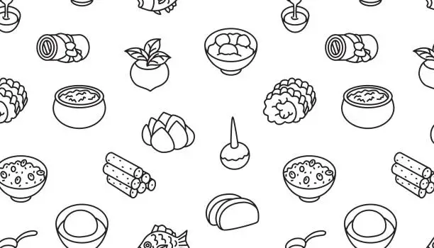 Vector illustration of Seamless pattern of traditional Japanese food.