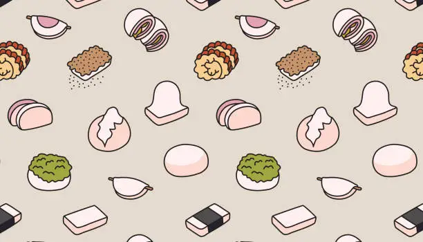 Vector illustration of Seamless pattern of traditional Japanese food, mochi.
