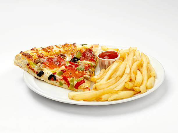 Deluxe Pizza Slice with French Fries -Photographed on Hasselblad H3-22mb Camera