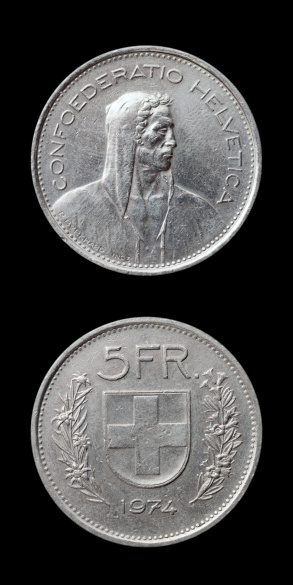 Five Swiss Francs from 1974