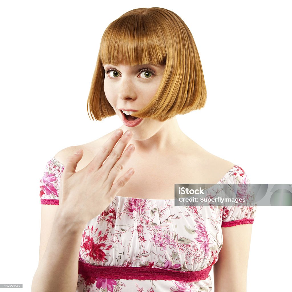 Hübsche Junge Frau mit roten Haaren Gasps, ein Schockiert - Lizenzfrei Bob-Frisur Stock-Foto