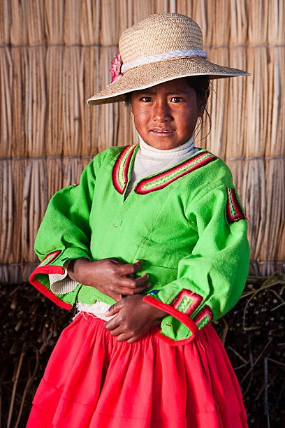 istock Little girl on Uros floating island 182792068