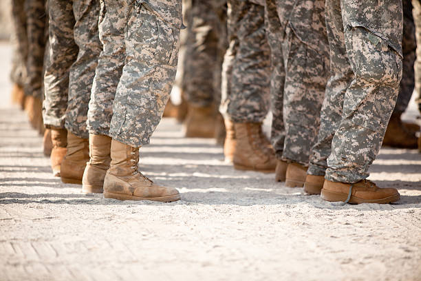 Soldiers in formation stock photo