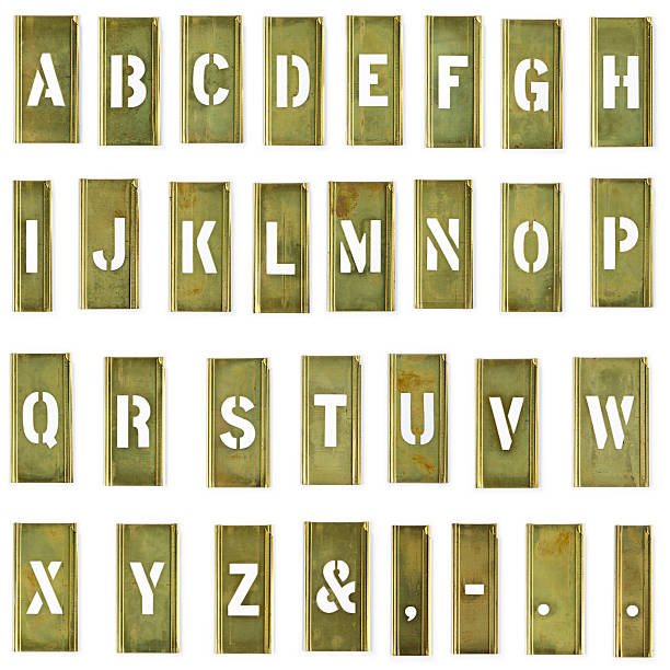 stencil di vintage set - letter b brass alphabet text foto e immagini stock