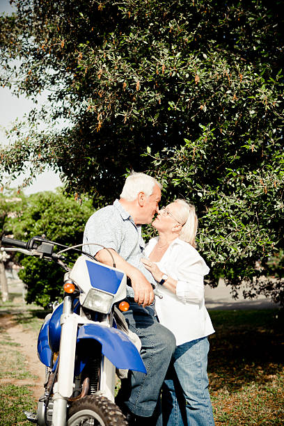 Senior couple kiss