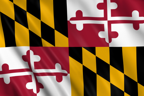 flag of maryland waving with highly detailed textile texture pattern