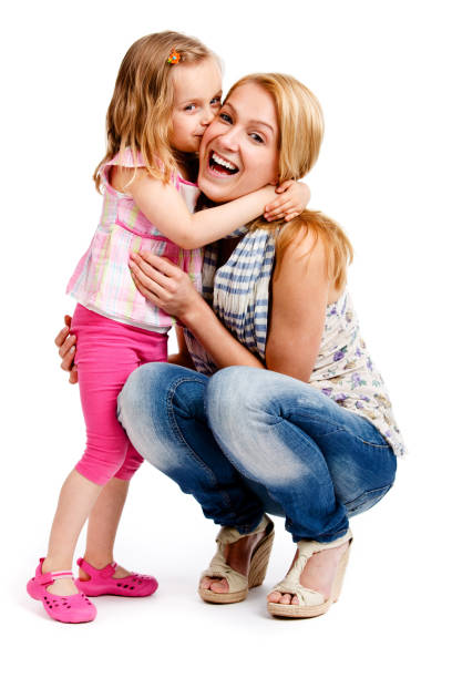 Mother with daughter isolated on white stock photo