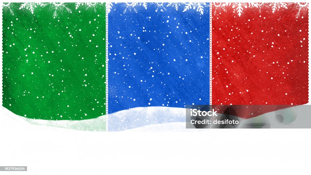 White Colored Snow And Snowflakes As Top And Bottom Border Of Spotted