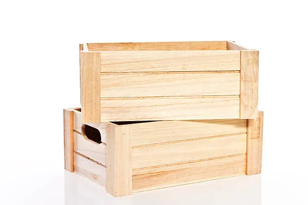 Two stacked wooden storage boxes