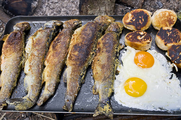 Trout Fisherman's Hearty  Breakfast stock photo