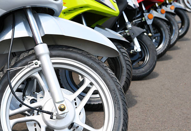 istock Motor scooter wheels in a row 182793963