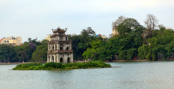 Turtle Tower in Sword Lake Hanoi stock photo