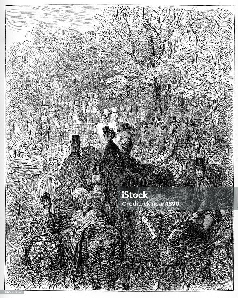 Victorian London-la tarde en el parque - Ilustración de stock de Antigualla libre de derechos