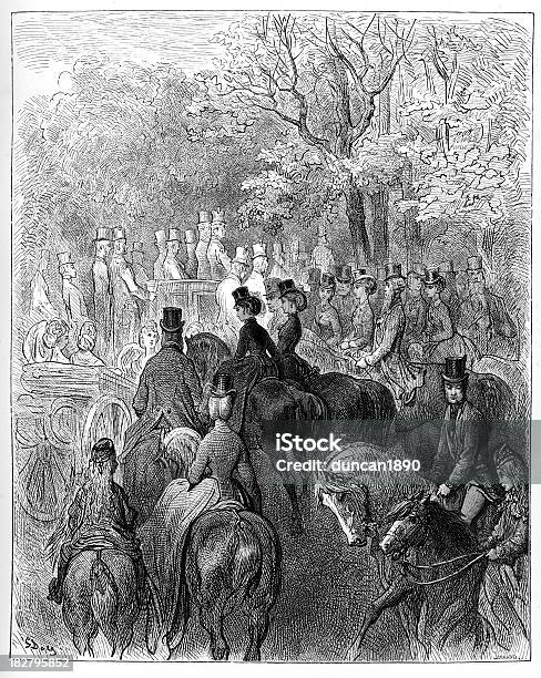 Ilustración de Victorian Londonla Tarde En El Parque y más Vectores Libres de Derechos de Antigualla - Antigualla, Hyde Park - Westminster, Accesorio de cabeza