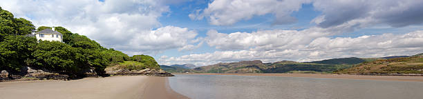 Welsh Mountain and coast panorama Welsh Mountain and coast panorama portmeirion stock pictures, royalty-free photos & images