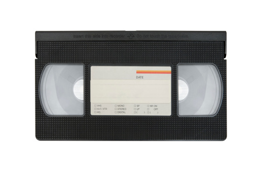 Old video cassette tape isolated on a white background. File contains clipping path.