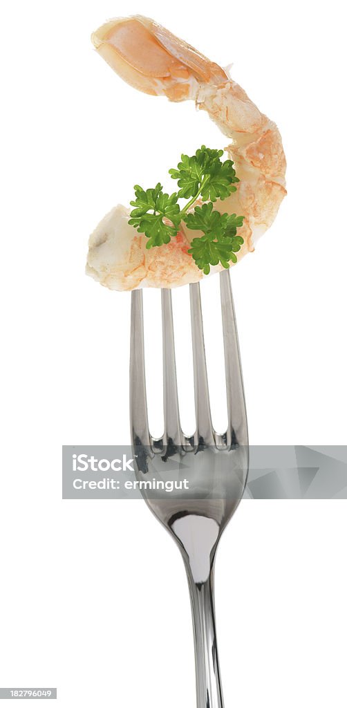 Crevettes sur Fourche avec Persil isolé-vertical - Photo de Aliment libre de droits