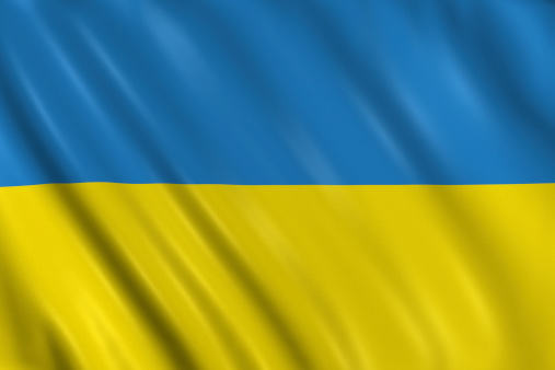 Flag of ukraine waving with highly detailed textile texture pattern