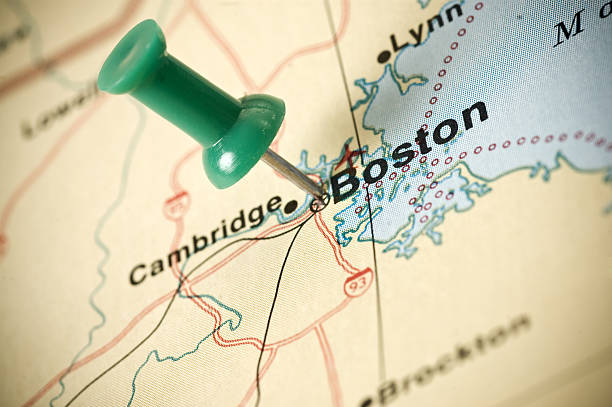 travel destination destination U.S.A. cambridge Boston on the map usa road map selective focus macro stock pictures, royalty-free photos & images