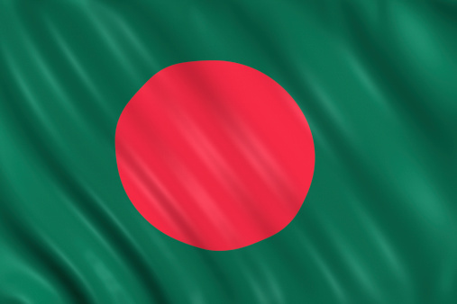 Flag of bangladesh waving with highly detailed textile texture pattern