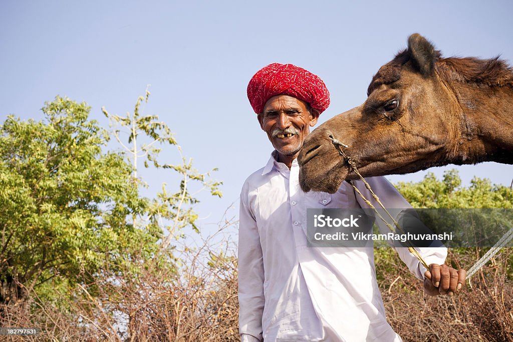 Tradizione rurale uomo indiano con il cammello nel Rajasthan - Foto stock royalty-free di 35-39 anni