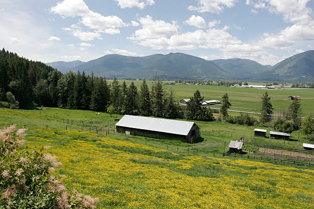 Wide Angle lens scenic of Creston. Creston is in the West Kootenays between Cranbrook and Nelson British Columbia