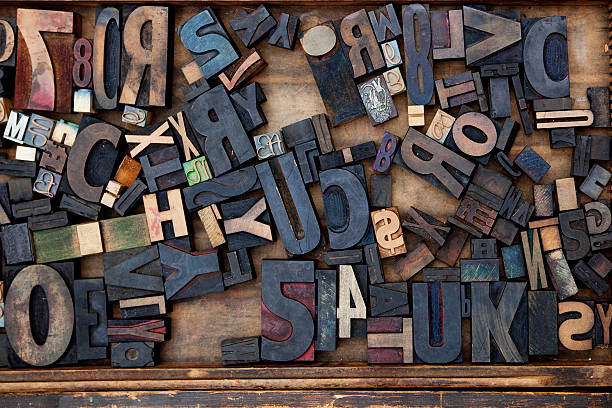 임의 활판 인쇄 - alphabet letterpress typescript wood 뉴스 사진 이미지