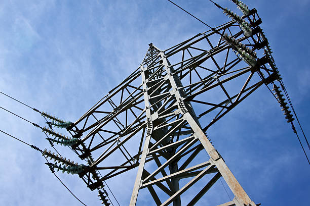 pylon metal pylon on the blue sky background muster station stock pictures, royalty-free photos & images